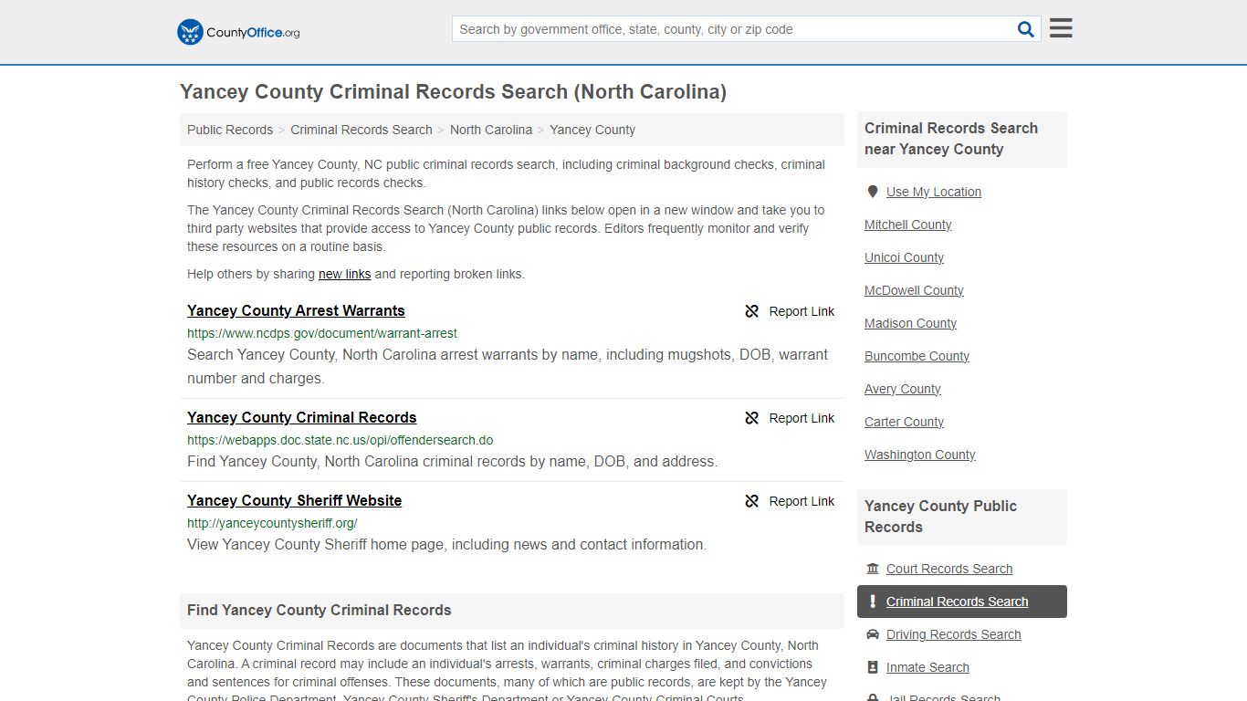 Yancey County Criminal Records Search (North Carolina)