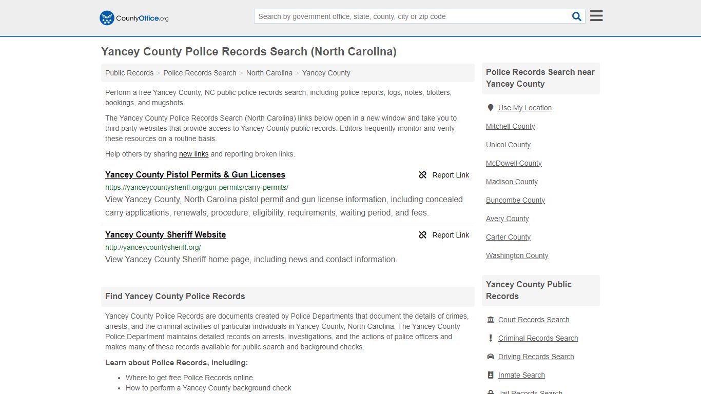 Police Records Search - Yancey County, NC (Accidents & Arrest Records)